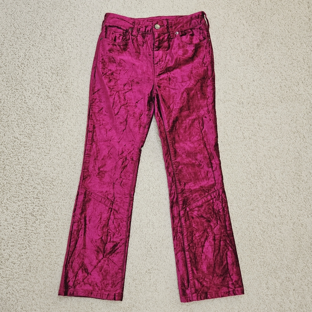 Free People Crushed Velvet Flare Crop Pants Womens 26 Dark Pink Magenta Holiday
